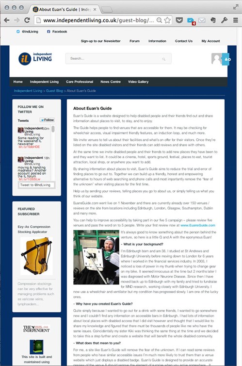 A screenshot of the independent living blog