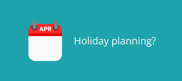 A graphic design with a teal background, with a calendar emoji in red and white with 'APR' at the top, and white text reading 'Holiday planning?'