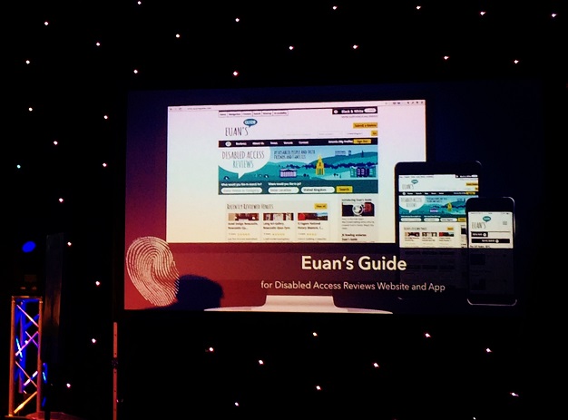 Photo of Euan's Guide nomination on screen.