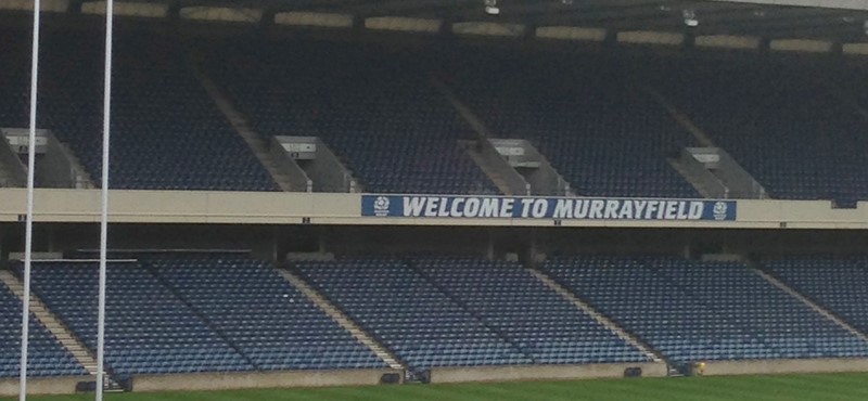 A photo of Murrayfield rugby stadium.