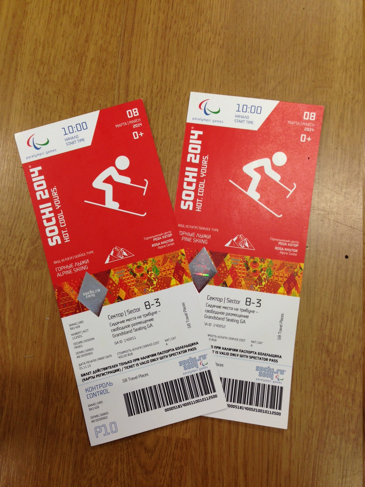 A photo of two tickets for the Paralympics