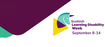 A graphic design of the Scottish Learning Disability Week website header with text reading Scottish Learning Disabilty Week September 8 -14