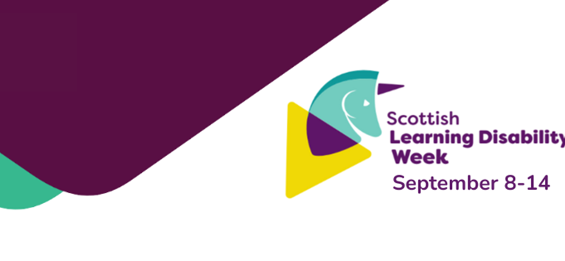 A graphic design of the Scottish Learning Disability Week website header with text reading Scottish Learning Disabilty Week September 8 -14