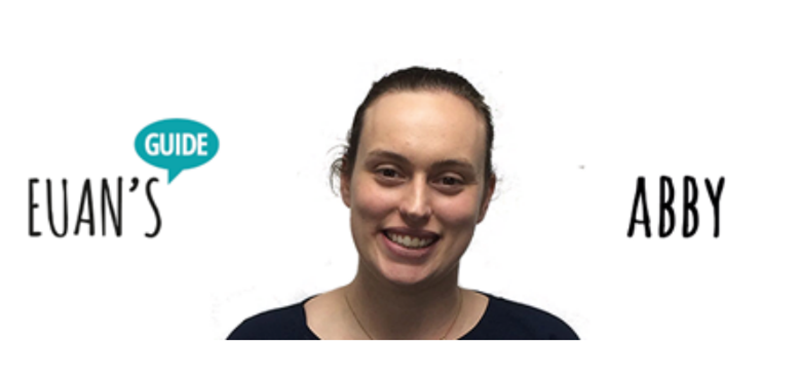 Image of Abby next to the Euan's Guide logo and text that reads "Abby".
