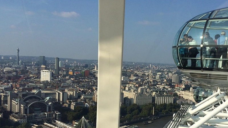 Photo of the view from a London Eye capsule.