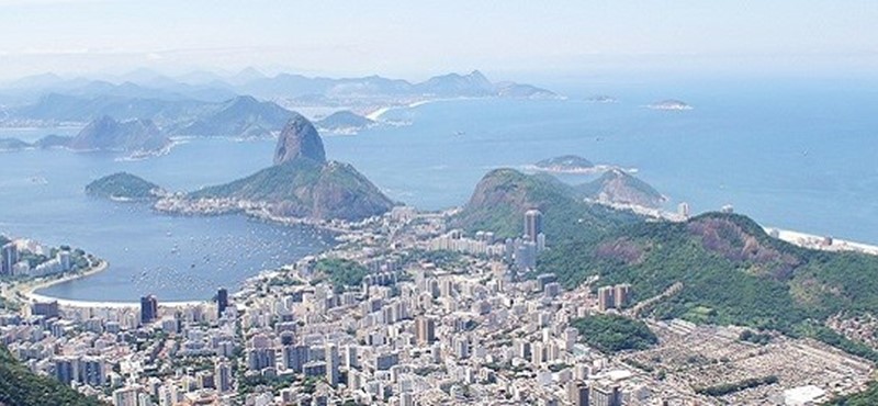 Photo of Rio de Janeiro from the air showing Sugarloaf Mountain
