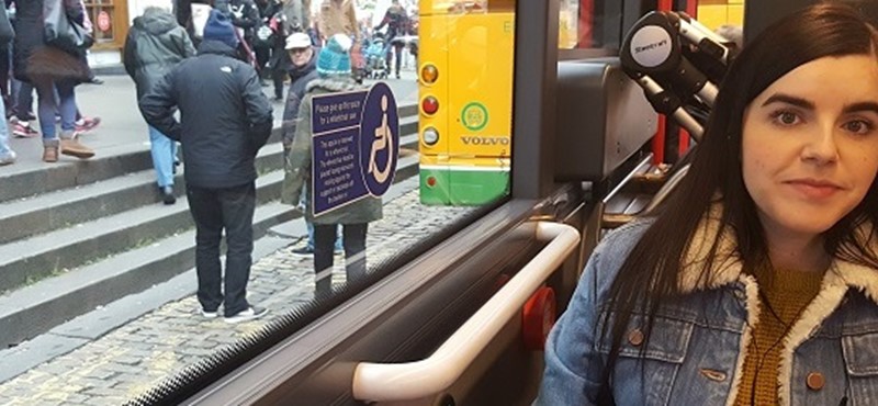 Photo of Emma on the bus.