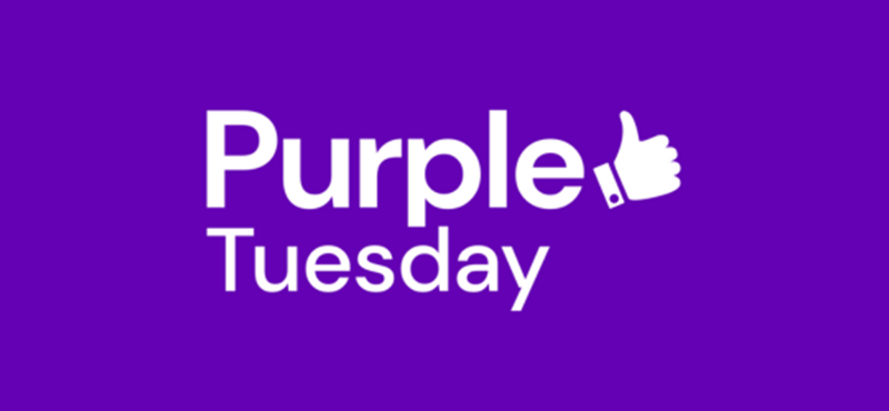 The Purple Tuesday logo in purple and white