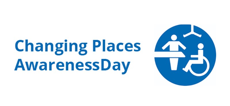 A graphic design in blue and white of the Changing Places logo and text saying Changing Places Awareness Day