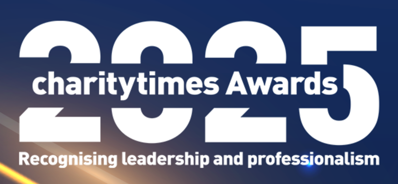A screenshot of the Charity Times Awards website header in navy blue