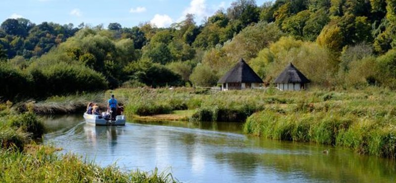 WWT Arundel Wetland Centre lake with a rowing boat on it