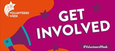 A graphic design for Volunteers' Week 2023 in orange, magenta, teal and white