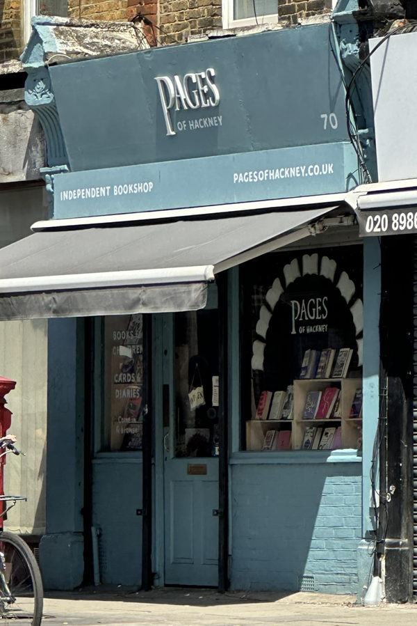 Image of the outside of Pages of Hackney including front door