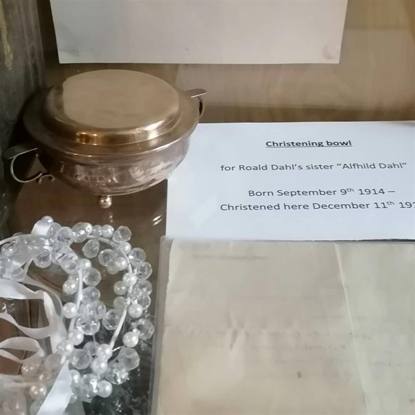 Image of a Christening bowl used for Roald's sister Alfhild Dahl.