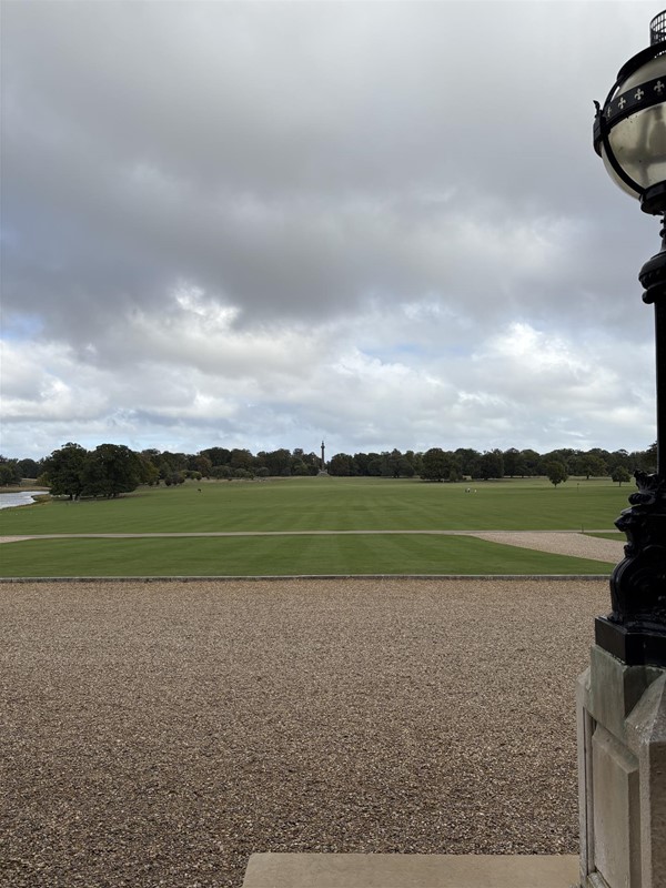 Image of a lawn by a path with a lamp