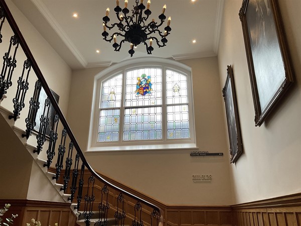Image of a window on stairs.