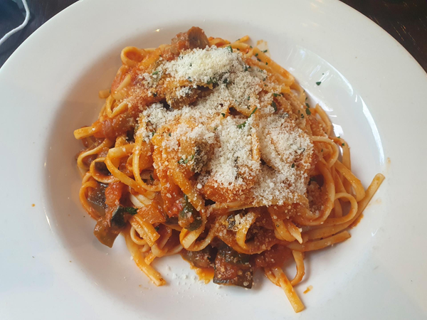 My carers pasta.  Vegetable linguine.  Nicely presented and tasted delicious.