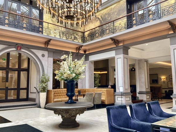 Image of a room with a chandelier
