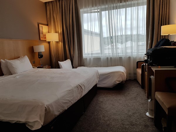 Accessible room at Radisson Blu Letterkenny with extra bed added by helpful staff to make it into a family room. Bit crowded but the armchair in the corner was usable with a bit of manoeuvring