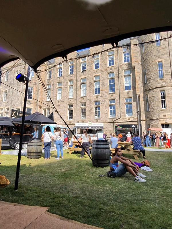 Food trucks from a shaded area
