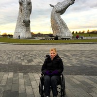 Bridget at The Kelpies in Fife, Scotland.