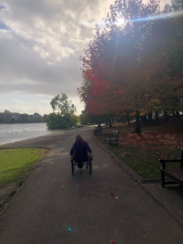 Wheelchair user in the park