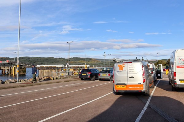 Queuing in lanes at the ferry port.