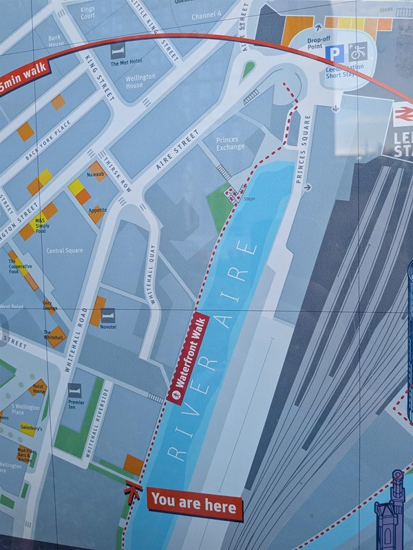 image of map of river and canal walkways closeup of river by central station