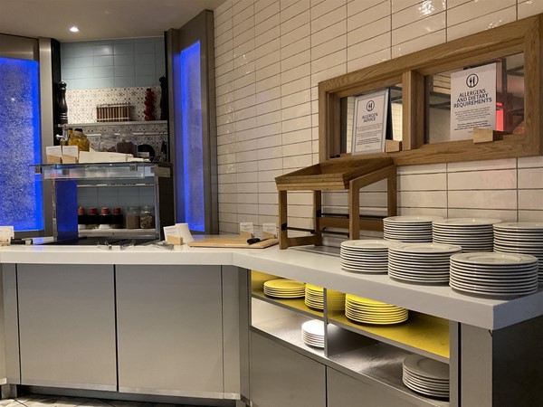 Image of plates in a buffet area
