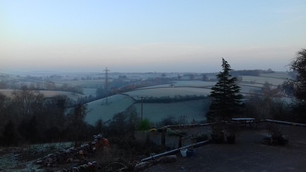 Early morning view from the bedroom window... a crisp, frosty, blue-sky morning!