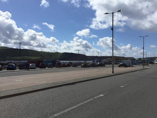 The boarding lanes at Uig Ferry Terminal.