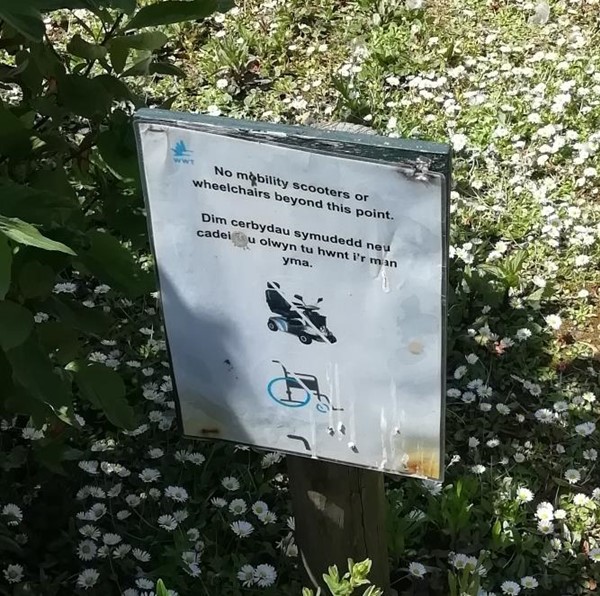 Sample sign indicating areas wheelchair users were not permitted