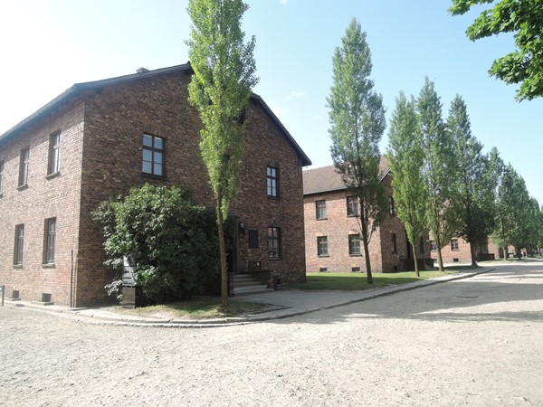 Auschwitz buildings and uneven ground