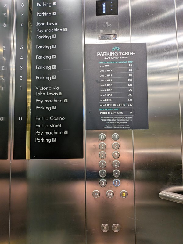 image of buttons and signs in the south lift