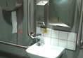 Ample space around sink area. pull cord on left hand side of the toilet, lever action taps for ease