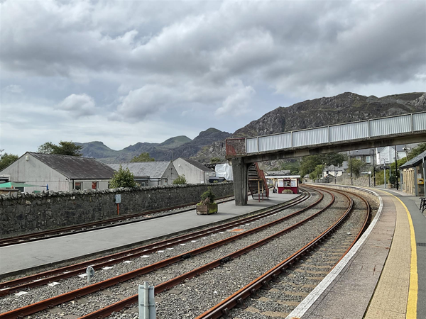 Narrow gauge Ffestiniog railway line platform