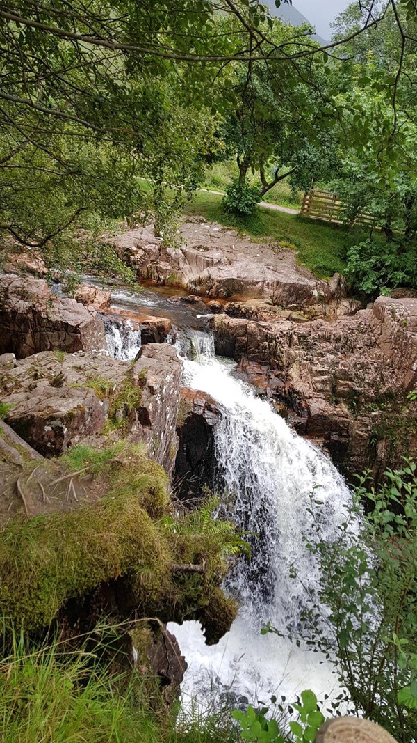 The Glen Nevis lower falls, which can be easily reached by road
