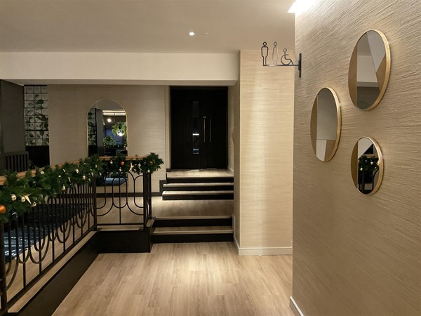 Image of a room with round mirrors