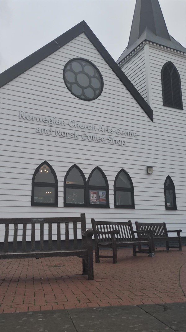 Image of rear entrance to the Norwegian Church Arts Centre