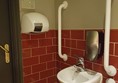 Decent sized, clean with lots of handrails and alarm cords