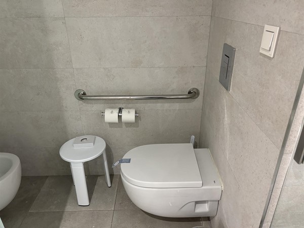 Don't think you could wheel a wheelchair right into loo area.