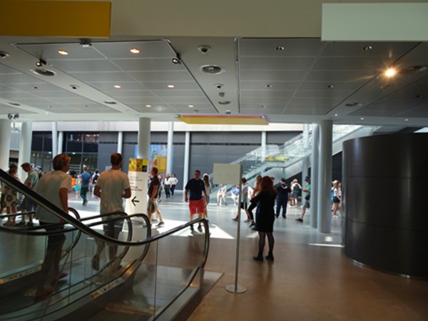 The view as you emerge from the lift into the spacious underground foyer and retail area