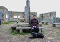 Hubby and dog sitting in the information area. There is plenty of seating and it's all flat.