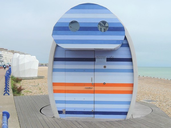 Beach hut designed to look like binoculars