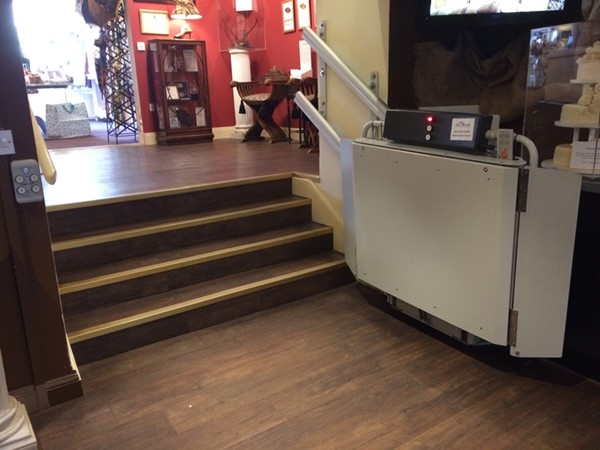 Optional stair lift to shop.