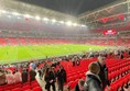 Wembley from the wheelchair & companion seats showing the shallow stairs down to the pitch.