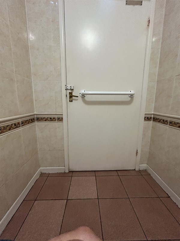 Image of a grabrail on a toilet door