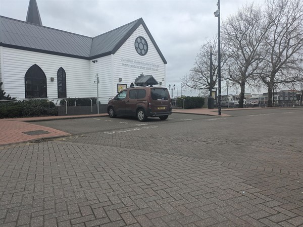 Image of accessible parking spaces at the Norwegian Church Arts Centre