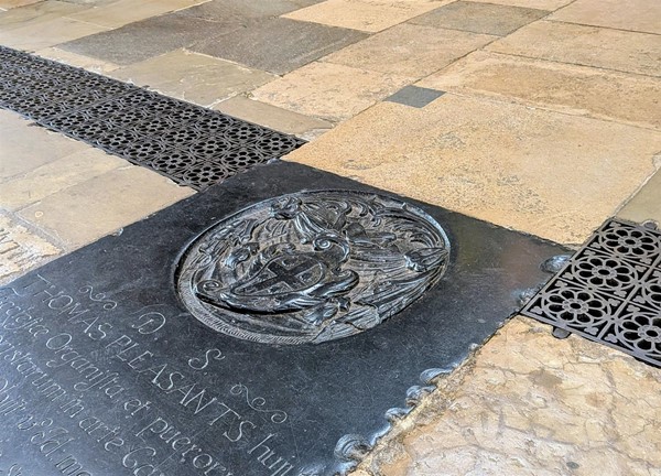 Image of some of the emblems in the gravemarker flooring tiles