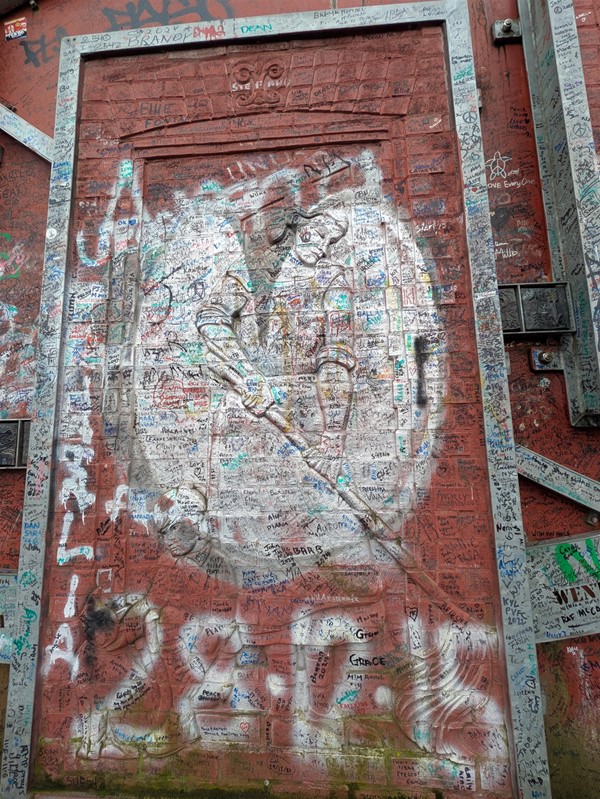 Image of red stone carving